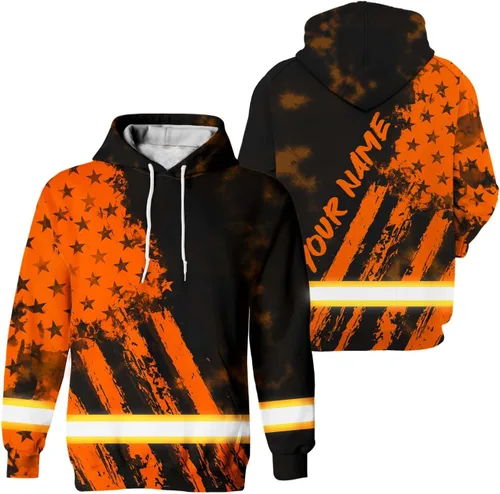 Miniatura 21 de Sudadera con capucha de alta visibilidad con diseño de bandera de Estados Unidos para hombre, reflectante, ropa de trabajo de seguridad