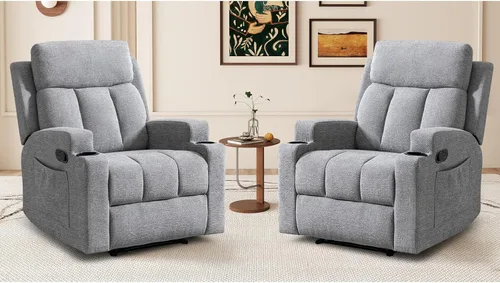 Miniatura 15 de CANMOV Silla reclinable manual con masaje y calor, cómodo sofá reclinable con brazos y respaldo acolchados, sofá reclinable manual individual con 2