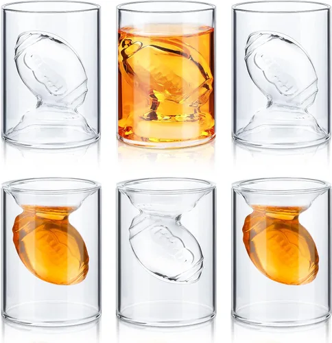 Hoolerry - Juego de 6 vasos de chupito reversibles de 100/200 ml de fútbol, vasos de whisky transparentes para fanáticos del fútbol, regalos para