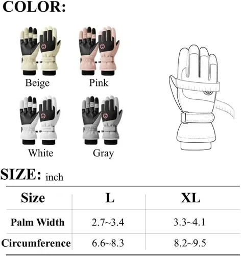 Miniatura 6 de JJZS Guantes de nieve de esquí de invierno para hombres, mujeres, jóvenes Guantes de calentamiento de manos impermeables para pantalla táctil