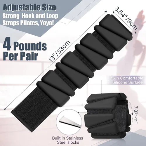 Miniatura 2 de Vinsot Pilates - Pesas de muñeca y tobillo para mujer, juego de 4 (2 libras cada una), pulseras con peso ajustables para piernas, para caminar