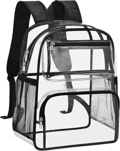 MAY TREE Mochila Transparente Aprobada para Estadios para Mujeres y Hombres, Bolsa Transparente para Eventos, Negro, Grande
