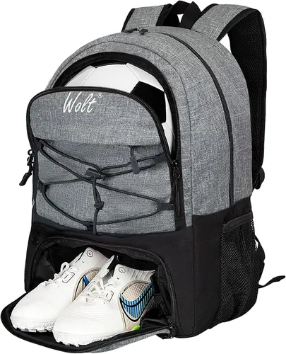 Miniatura 9 de WOLT - Mochila para balón de fútbol juvenil, bolsa deportiva con soporte para balón y compartimento para zapatos, para fútbol, fútbol americano