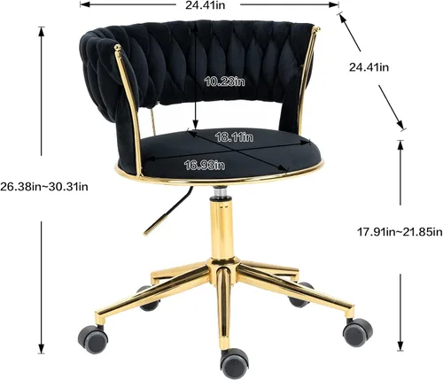 Miniatura 3 de NIOIIKIT Silla de Escritorio de Terciopelo con Respaldo Tejido a Mano, Silla de Tarea Giratoria 360° y Altura Ajustable, Silla de Maquillaje, Sillas