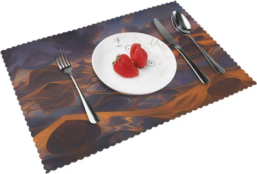 Miniatura 16 de Rectangular Placemats Set of 4, Heat Resistant Liquid Metal Printed Kitchen Dining Table Mats