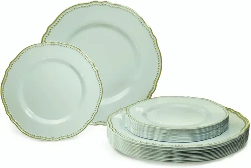 Miniatura 17 de OCCASIONS" Paquete de 50 platos (25 invitados) - Juego de platos de plástico desechables resistentes para fiestas de boda - 25 x 10.25'' para cena