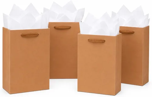 10 bolsas de regalo con papel de seda de 8 x 4 x 11 pulgadas. Kraft 8"