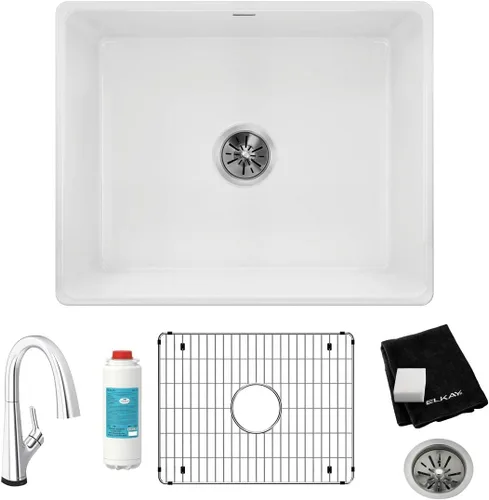 Miniatura 12 de Elkay SWU1517WH - Fregadero de barra de montaje inferior de arcilla refractaria de 16-7/16" x 18-15/16" x 9-1/16", color blanco