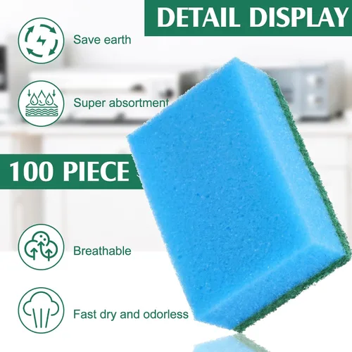 Miniatura 3 de Patelai 100 Pcs Heavy Duty Sponges Kitchen Bulk Dish Sponges Scrub Sponge Abrasive Scrubber Cleaning Sponge Non Scratch Scouring Absorbent Dish for