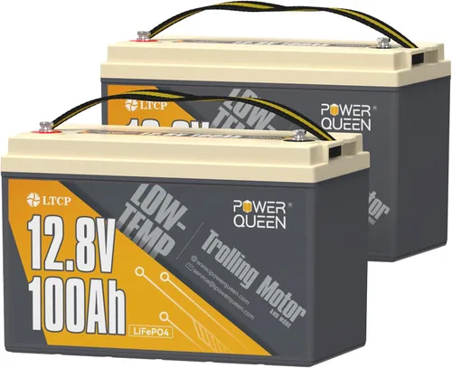 Miniatura 19 de Power Queen Paquete de 2 baterías LiFePO4 de 12 V 100 Ah, BMS integrado de 100 A, batería de litio de 2560 Wh, hasta 15000 ciclos, soporte