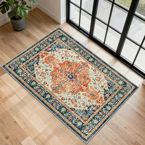 Miniatura 132 de U'Artlines Alfombra de Área Bohemia Lavable, 2x3 Pequeña Suave Antideslizante Vintage Felpudo para Puerta Frontal Interior Alfombra Verde