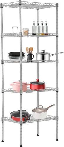 Miniatura 21 de BestOffice Estantes de almacenamiento de alambre de 5 niveles con ruedas 14x30x60 Cromo Estantes ajustables Estante de metal resistente