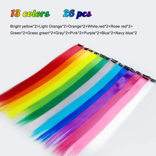Miniatura 4 de 26 extensiones de cabello con clip de colores para niñas, extensiones de cabello arcoíris multicolor con reflejos instantáneos, piezas de cabello