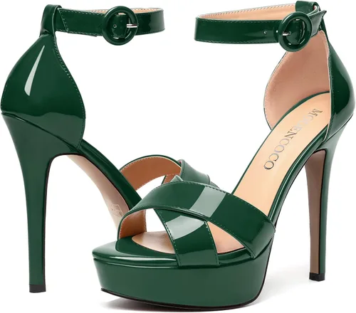 Miniatura 48 de MODENCOCO Sandalias de boda con correa de tobillo sexy para mujer, con plataforma y puntera abierta, tacón de aguja y tacón alto, zapatos de vestir