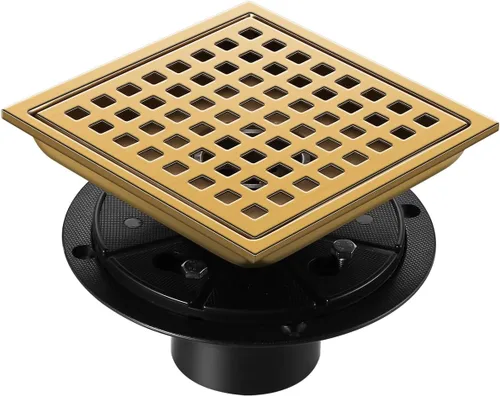 Miniatura 14 de Desagüe de suelo de ducha cuadrado cepillado oculto, dorado de 4 pulgadas, acero inoxidable 304, con brida, cubierta desmontable incrustada en Oro