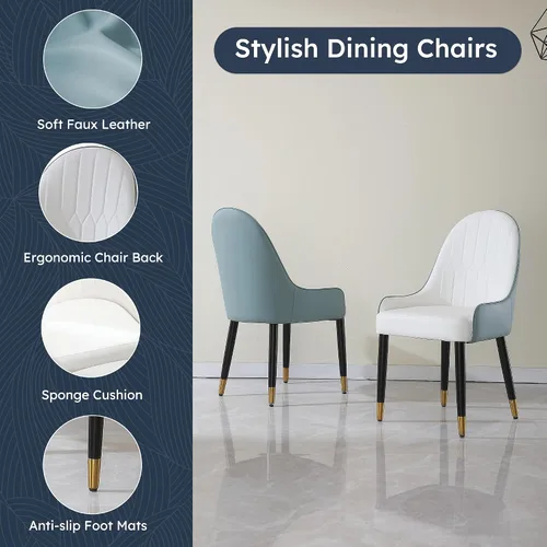 Miniatura 3 de Montary Juego de 2 sillas de comedor, modernas de piel sintética de mediados de siglo con patas de metal firmes y respaldo ergonómico para sala