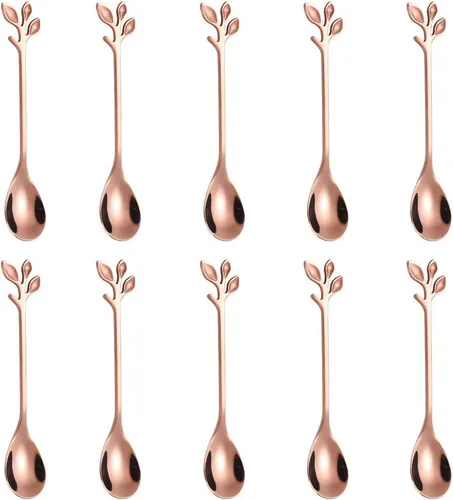 Miniatura 14 de AnSaw Elegantes Cucharones de Café con Hoja de Oro - Juego de 10 Piezas, 4.7" Mini Cucharones de Acero Inoxidable para Espresso y Postre, Perfectos