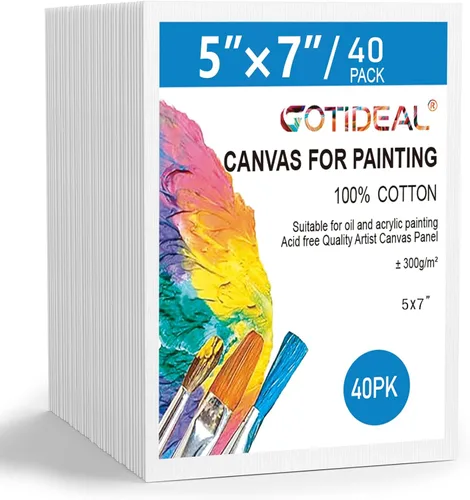 GOTIDEAL Lienzos a granel para pintura, 5 x 7 pulgadas, paquete económico de 40 unidades, tableros de lienzo blanco imprimado con gesso – 100%