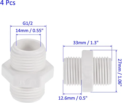 Miniatura 3 de M METERXITY Paquete de 4 accesorios de tubería de rosca macho de PVC – conector de manguera adaptador de rosca macho hexagonal G1/2, adaptador
