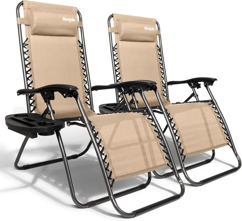 Bonnlo Infinity - Juego de 2 sillas de gravedad cero para exteriores con almohada y una útil bandeja, silla plegable y ajustable para la terraza, el