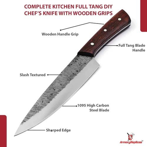 Miniatura 3 de Armory Replicas Kiss the Cook Cuchillo de cocina culinario de espiga completa con acabado texturizado de acero al carbono