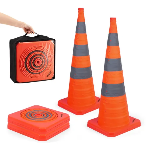 BATTIFE [Paquete de 2] Conos de seguridad de tráfico plegables de 36 pulgadas, conos naranjas, conos emergentes multiusos con collar reflectante,