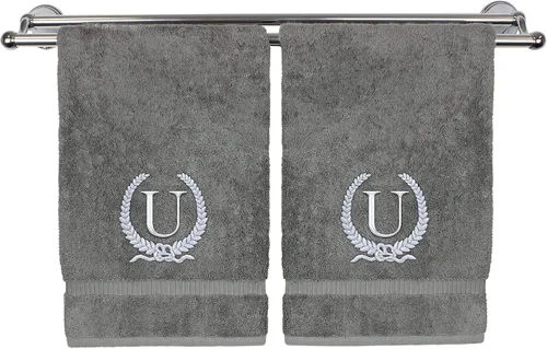 Miniatura 111 de Toalla de mano con monograma, regalo personalizado, 16 x 30 pulgadas, diseño de corona dorada bordada con letra blanca en toalla negra, extra