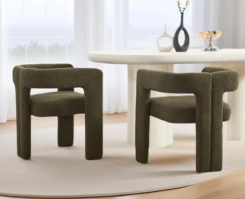 Miniatura 11 de CIMOTA Juego de 2 sillas de comedor modernas de barril, sillas acentuadas tapizadas en tela de lino con brazos/patas de madera/espalda abierta
