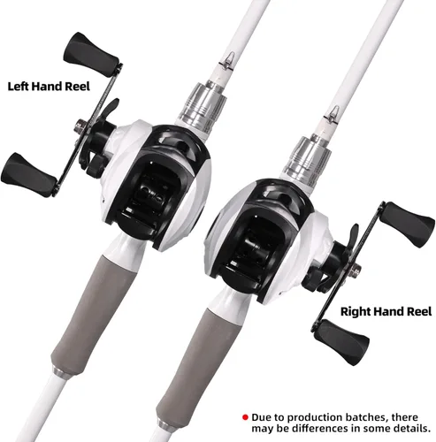 Miniatura 6 de Kilitn Combo de Caña de Pescar y Carrete, Combo de Lanzamiento de Cebo de Color Blanco con Carrete Baitcast, Caña Baitcaster de 2 Piezas, Fibra