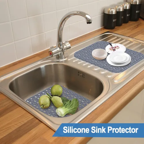 Miniatura 3 de Paquete de 2 protectores de silicona para fregadero, acero inoxidable, antideslizantes, resistentes a los arañazos, rejilla para fregadero