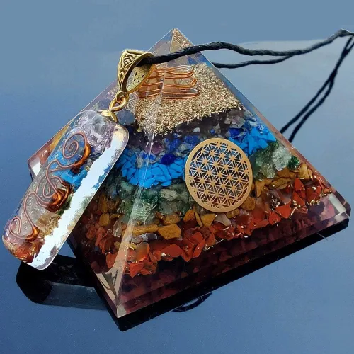 Miniatura 13 de Pirámide de orgonita de aguamarina, pirámide de cristal curativo, pirámide de piedras preciosas de cristal para meditación, motivación, positividad