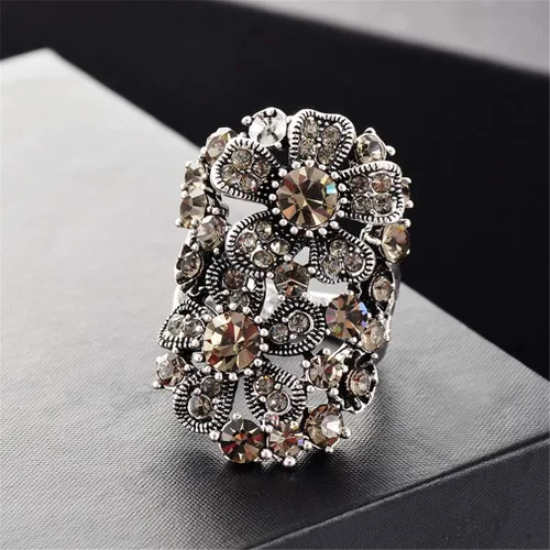 Miniatura 2 de Ai.Moichien - Anillos de diamantes de imitación chapados en plata, flor de boda, compromiso, eternidad, bandas anchas, aniversario, regalos vintage