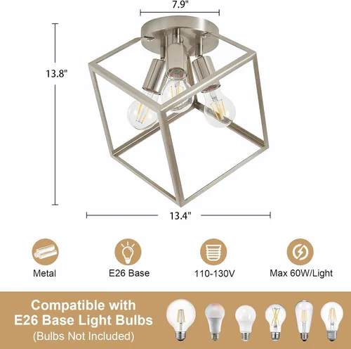 Miniatura 3 de Lámpara de techo empotrada de níquel cepillado, accesorios de iluminación geométrica multidireccional, marco de metal moderno, luces de vestíbulo