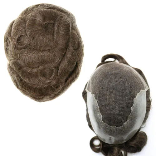Miniatura 4 de Peluca de repuesto de cabello natural de poliuretano con encaje frontal para hombre (7x9 pulgadas, densidad de luz, 1B40# negro natural con 40% gris)