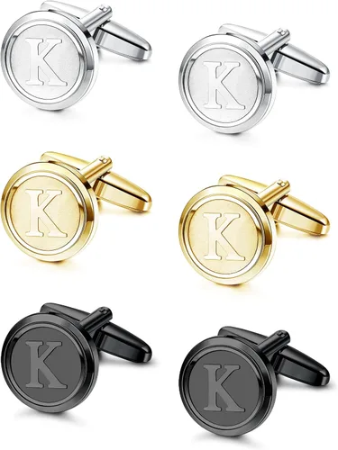 LOLIAS 3 pares de gemelos con iniciales para hombre, juego de gemelos clásicos para hombre, estilo casual a formal, con caja de regalo, gemelos de
