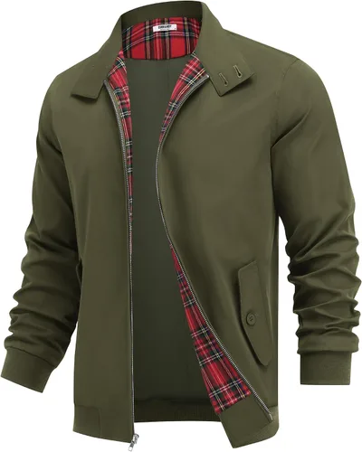 Miniatura 13 de COOFANDY - Chaquetas ligeras para hombre, chaqueta casual de estilo cortavientos con cremallera, cuello parado, chaqueta de golf elegante