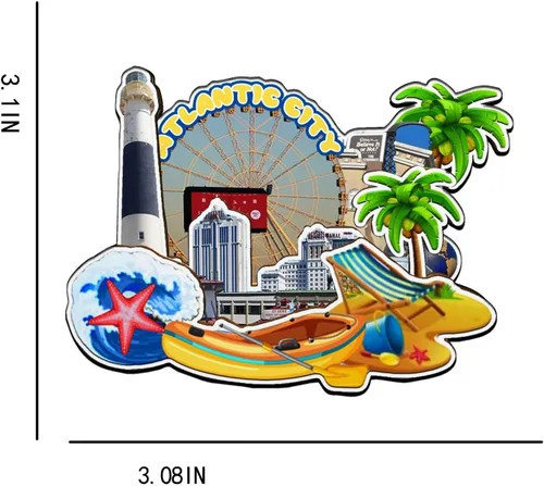 Miniatura 3 de Atlantic City New Jersey USA Imán de nevera de madera 3D Monumentos de viaje coleccionables, recuerdos decorativos hechos a mano -2898