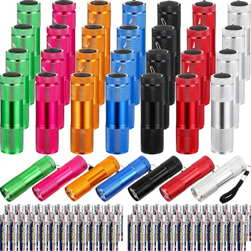 Fumete Juego de 30 mini linternas de aluminio LED de mano, 7 colores, 90 unidades, batería AAA incluida para recuerdos de fiesta, lectura nocturna,