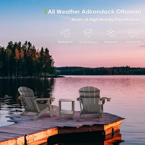 Miniatura 5 de GREENVINES Adirondack-Ottoman Plástico HDPE Reposapiés para exteriores Todo tipo de clima Reposapiés Taburete para pies Gris