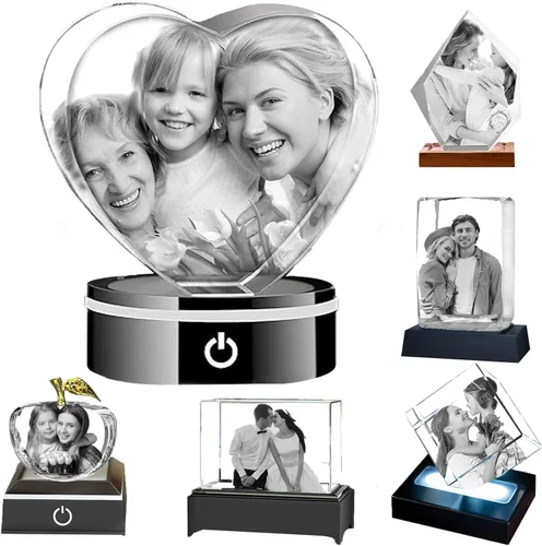 Foto de cristal 3D personalizada, foto de cristal grabada con láser 3D, regalos de imagen personalizados para marido y esposa. Regalo personalizado