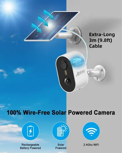 Miniatura 2 de ANRAN Cámaras de seguridad solares inalámbricas para exteriores para seguridad del hogar, 3MP 2K color visión nocturna WiFi cámara de vigilancia