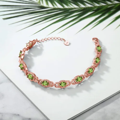 Miniatura 10 de Gem Stone King 18K Rose Gold Plated Silver Oval Gemstone Birthstone Tennis Bracelet For Women Oval 6X4MM 7 Inch With 1 Inch Extender Fine