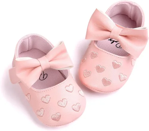 RVROVIC Zapatos de bebé para niñas, suela suave, zapatos planos Mary Jane, vestidos de princesa, zapatos de poliuretano lindo lazo precaminante