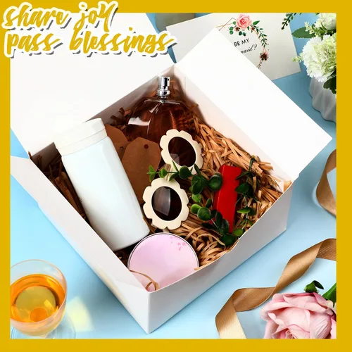 Miniatura 7 de Crtiin Juego de 8 cajas de regalo de 8 x 8 x 4 pulgadas, papel blanco, propuesta de dama de honor, propuesta de regalo con tapas para regalos