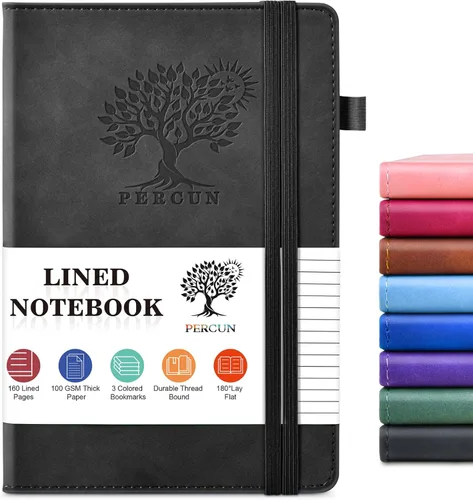 Miniatura 23 de PERCUN Cuaderno rayado para hombres y mujeres, 160 páginas con rayas universitarias para escribir, cuadernos A5 de cuero de tapa dura para el Marrón