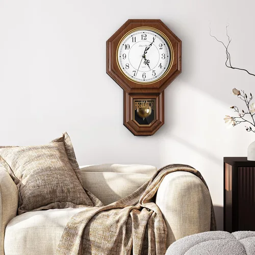 Miniatura 4 de Reloj de pared de péndulo que funciona con pilas, reloj regulador de plástico de imitación de madera con péndulo, relojes de pared decorativos