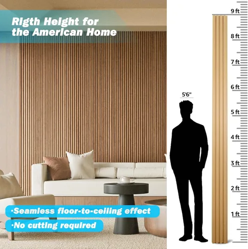 Miniatura 2 de Art3d Paneles de pared de madera de listones para decoración de interiores y techos, paquete de 4 piezas + 1 moldura final, tamaño 108 x 5.7 Roble