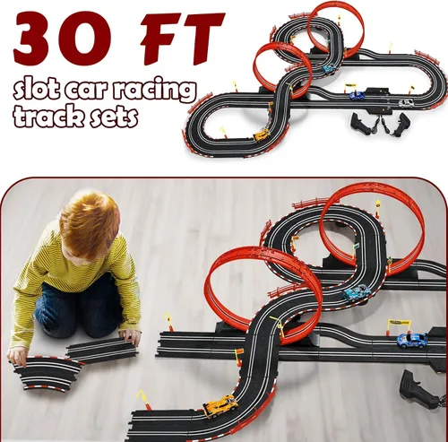 Miniatura 6 de Conjuntos de Pistas de Carreras de Coches de Ranura de 30 Pies, Juguetes para Edades 8-10 - Pista Doble de Carreras de Coches 1:43 con 4 Coches