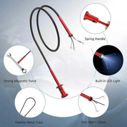 Miniatura 3 de Housolution Herramienta Agarradora Magnética de 28.34 pulgadas de Cuatro Garras, Recogedor Alcanzador de Manguera Doblable Barredora con Luz LED