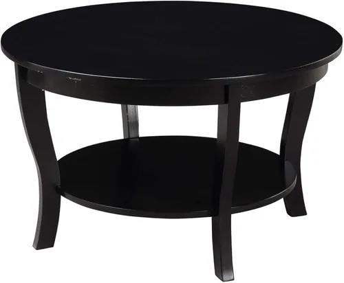 HomeStock Global Greatness - Mesa auxiliar redonda con estante, acabado de madera, mesa de estilo clásico de transición, estantería espaciosa de dos
